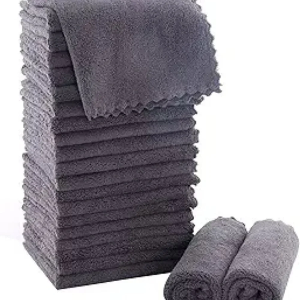 24 Pack Grey Microfiber Washcloths Quick Dry Soft Absorbent Face Towel Set